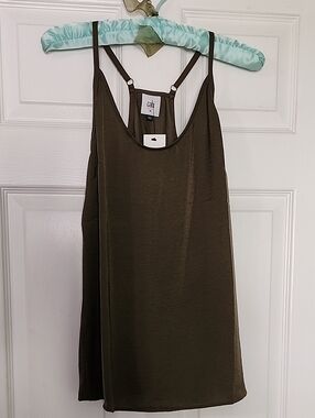 CAbi Olive Green Satin Park Cami Camisole with Adjustable Straps Medium NWT